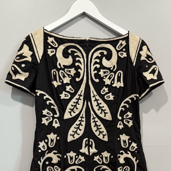 French Connection Black & Beige Embroidered Dress Size 10 - Picture 8 of 12